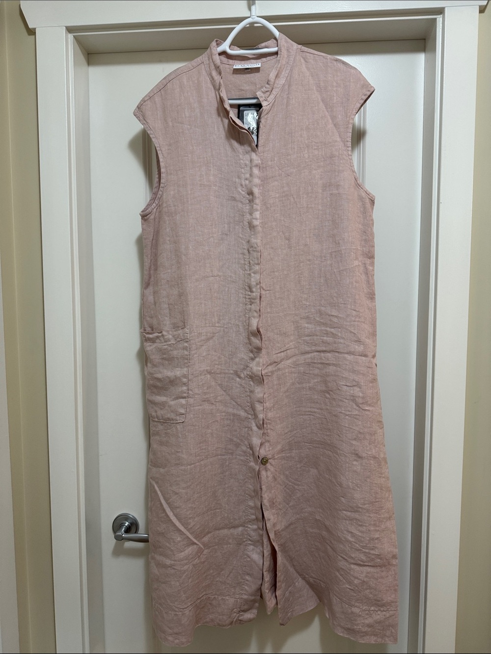 bryn Walker Linen Sleeveless Button-Front Dress in Pale Blush
